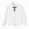 Balabala Girls' College Style Long Sleeve Shirt (Free Black Leather Bow Hair Accessory) Raw White Store