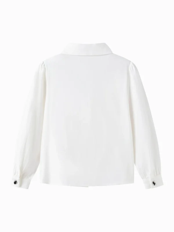 Balabala Girls' College Style Long Sleeve Shirt (Free Black Leather Bow Hair Accessory) Raw White Store
