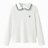 Balabala Girl's color-blocking lace long-sleeve shirt White Cheap
