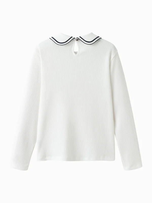 Balabala Girl's color-blocking lace long-sleeve shirt White Cheap