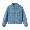 Balabala Girls Jacket Lapel Jacquard Denim Top Blue Discount