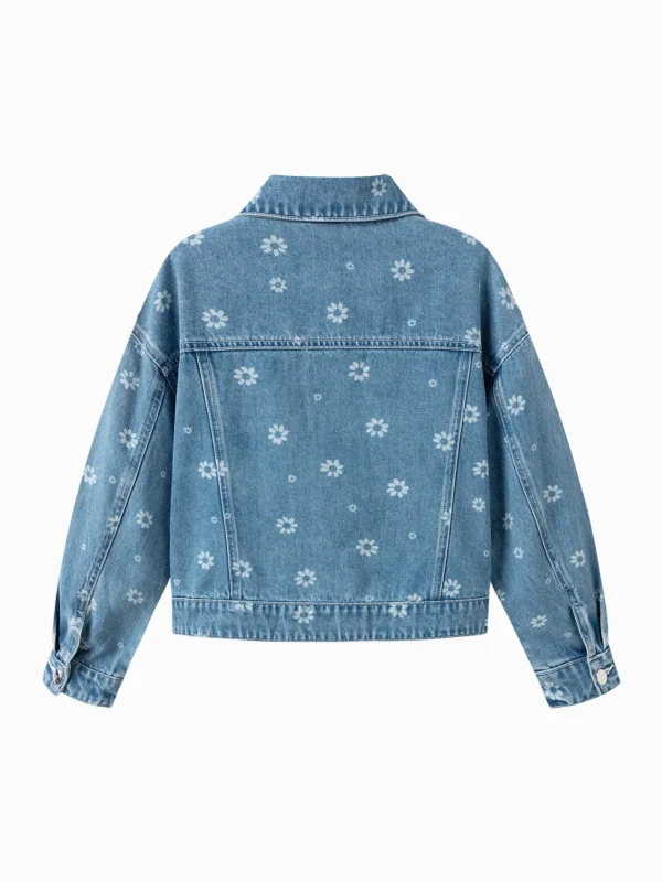 Balabala Girls Jacket Lapel Jacquard Denim Top Blue Discount