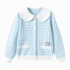 Balabala Girl's Lapel and White Checkered Sweater Blue Clearance