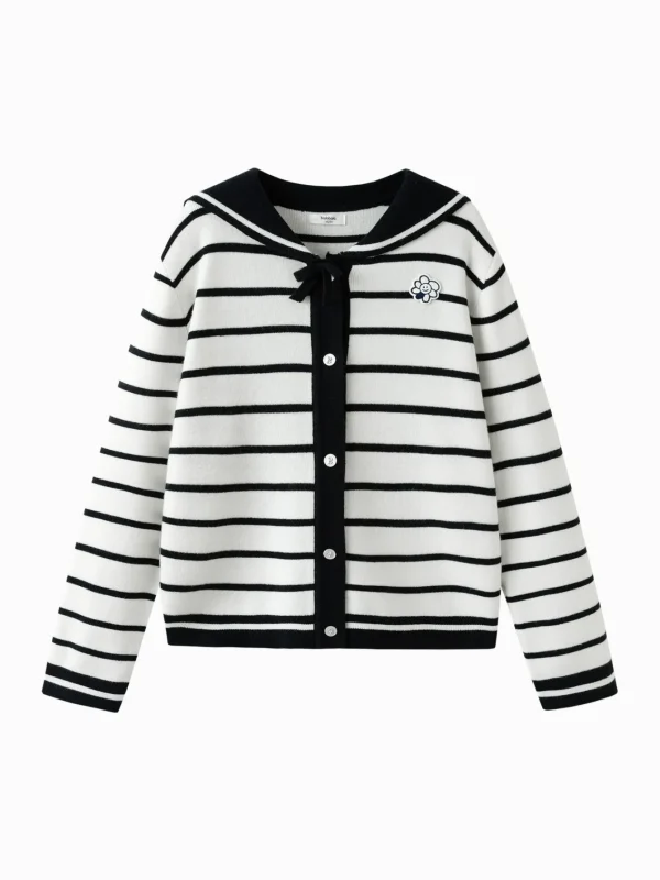 Balabala Girl's Lapel and White Checkered Sweater Blue Online