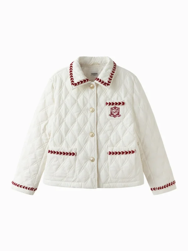 Balabala Girls Lapel Jacket Cotton Jacket Cream White Clearance