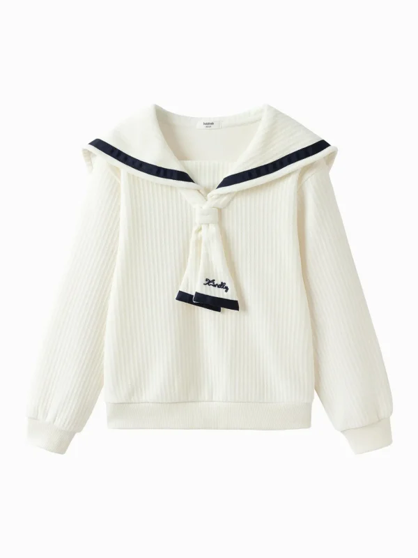 Balabala Girls Patchwork Collar Sweatshirt White Discount