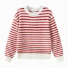 Balabala Girls' Red and White Striped Crew Neck Sweater White Red Cheap