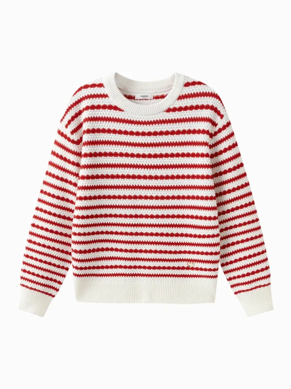 Balabala Girls' Red and White Striped Crew Neck Sweater White Red Cheap