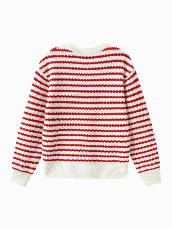 Balabala Girls' Red and White Striped Crew Neck Sweater White Red Cheap