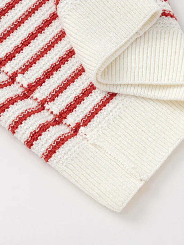 Balabala Girls' Red and White Striped Crew Neck Sweater White Red Cheap