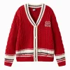 Balabala Girls College Style Sweater Cardigan Red Fashion