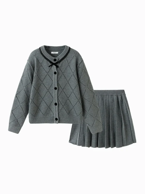 Balabala Girls Wool Cardigan Half Skirt Set Gray Store