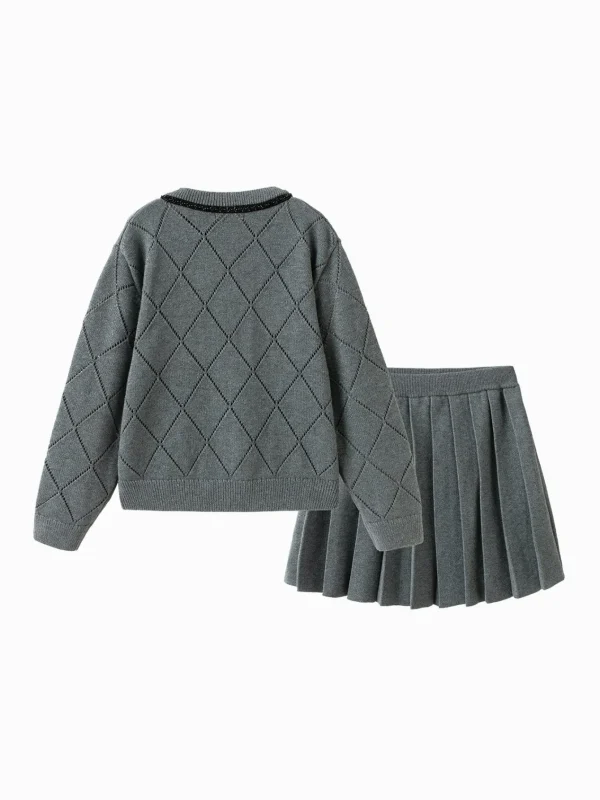 Balabala Girls Wool Cardigan Half Skirt Set Gray Store