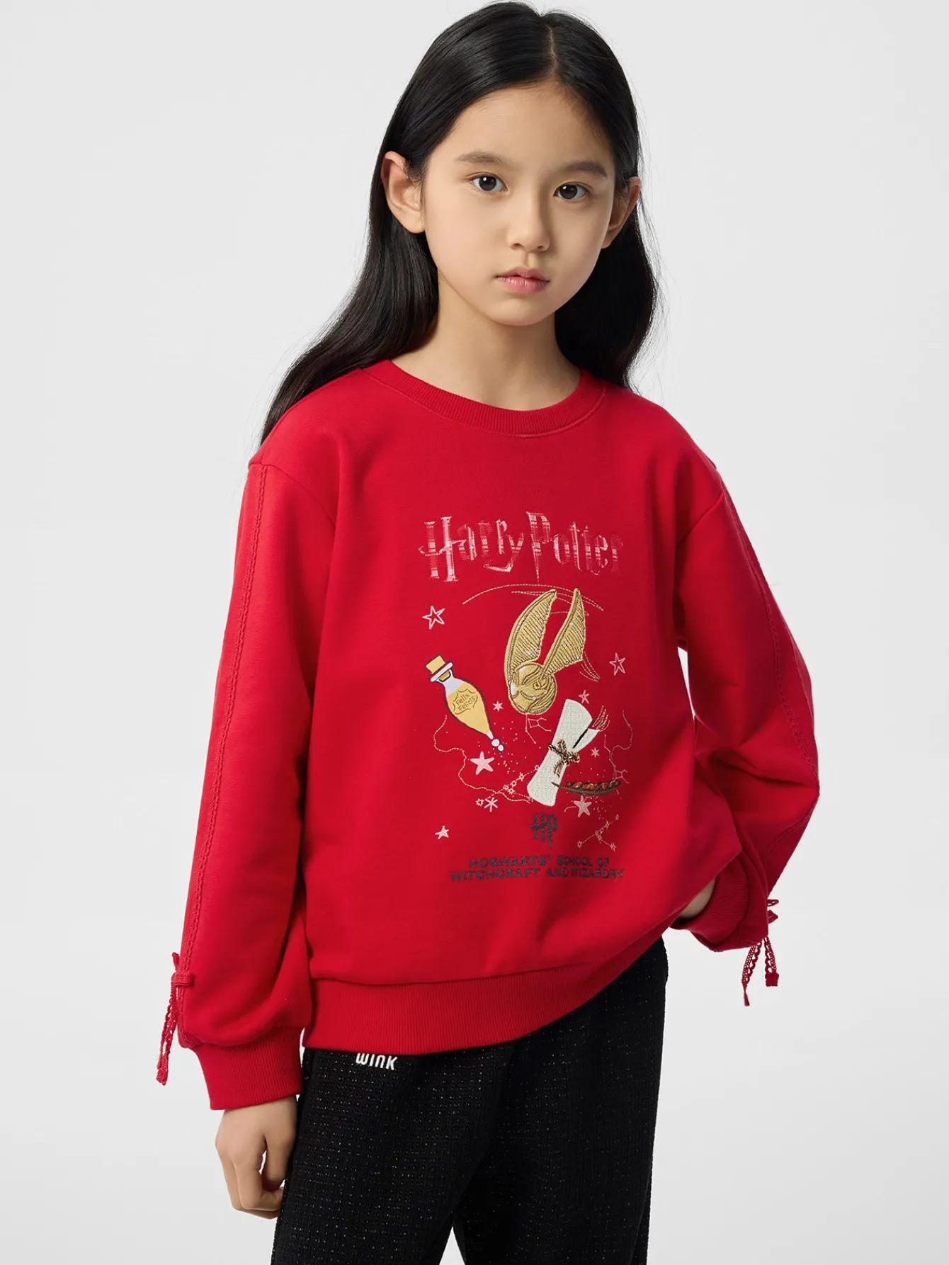 Balabala Harry Potter IP Hoodie 2025 Spring New Girl Round Neck Hoodie Chinese Red Fashion