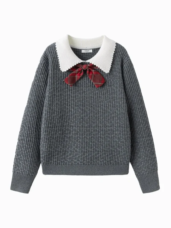 Balabala Knitwear 2025 Spring New Style Girl Collar Knitwear Gray Flash Sale