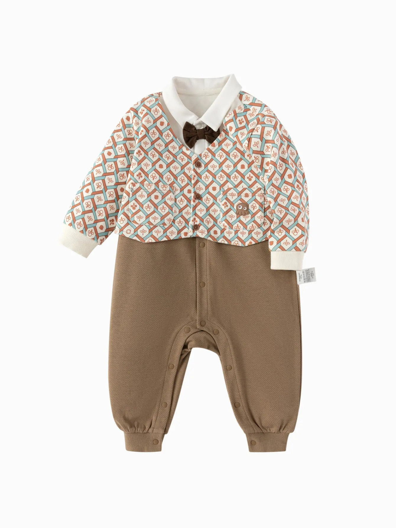 Balabala 【Little Octopus IP】Outfit 2025 Spring New Style Boys Baby Knitted Jumpsuit Coffee Best Sale