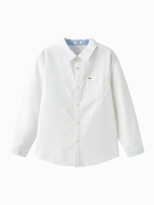 Balabala Long Sleeve Shirt 2025 Spring New Arrival for Boys and Girls Woven Long Sleeve Shirt White Fashion