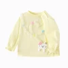 Balabala Long Sleeve T-Shirt 2025 Spring New Arrival for Baby Girl Round V-Neck Long Sleeve T-Shirt Light Yellow Cheap