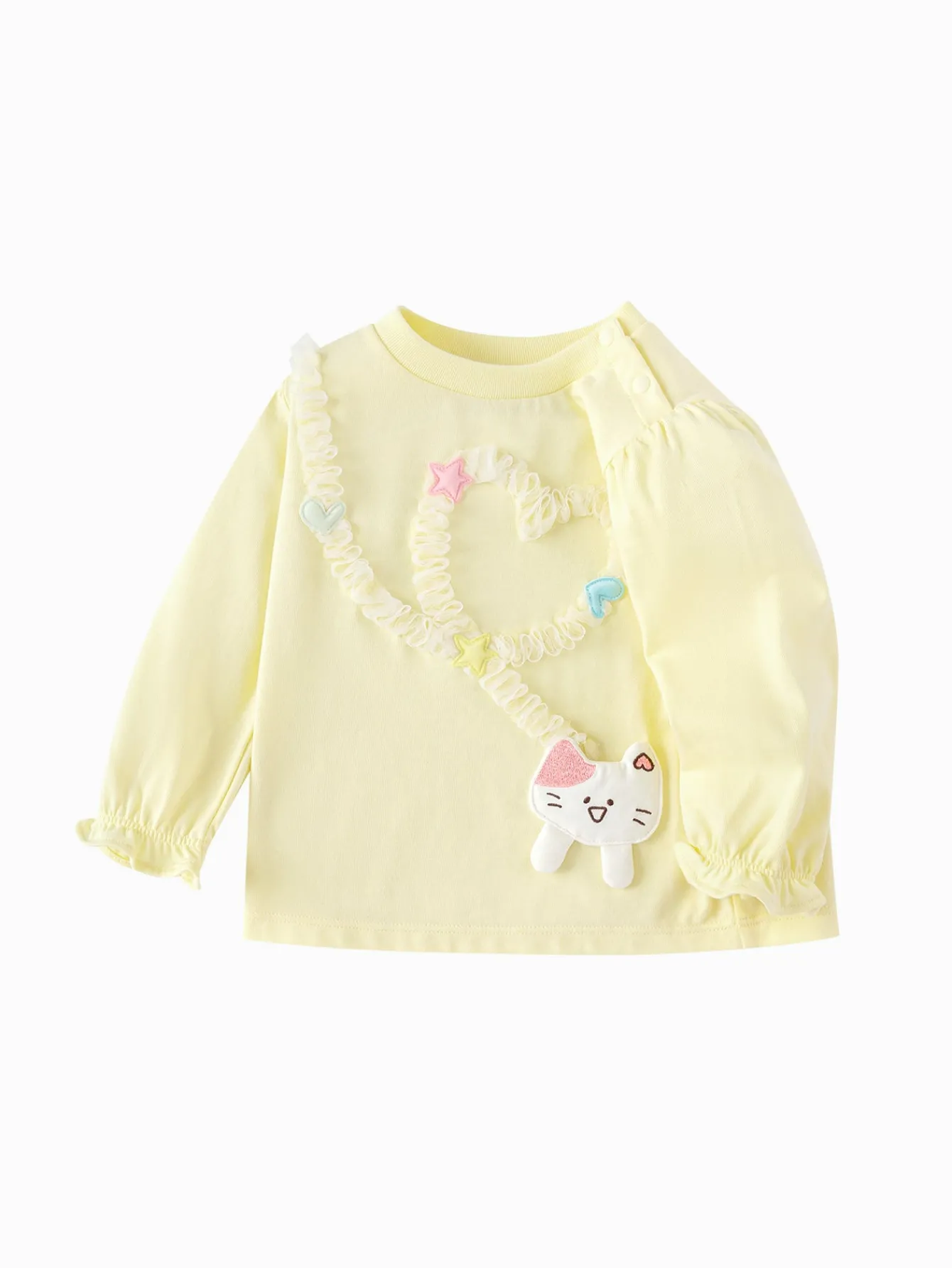 Balabala Long Sleeve T-Shirt 2025 Spring New Arrival for Baby Girl Round V-Neck Long Sleeve T-Shirt Light Yellow Cheap