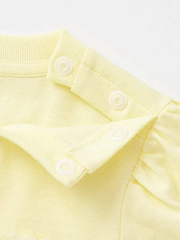 Balabala Long Sleeve T-Shirt 2025 Spring New Arrival for Baby Girl Round V-Neck Long Sleeve T-Shirt Light Yellow Cheap