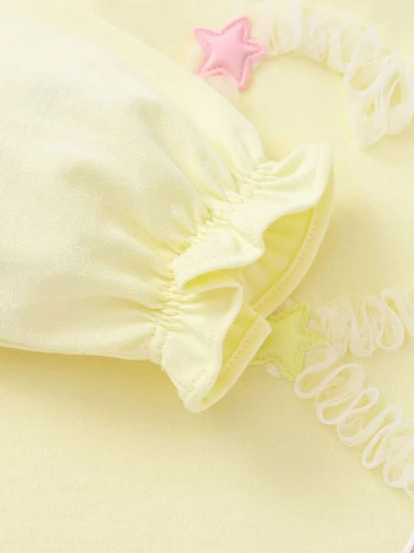 Balabala Long Sleeve T-Shirt 2025 Spring New Arrival for Baby Girl Round V-Neck Long Sleeve T-Shirt Light Yellow Cheap