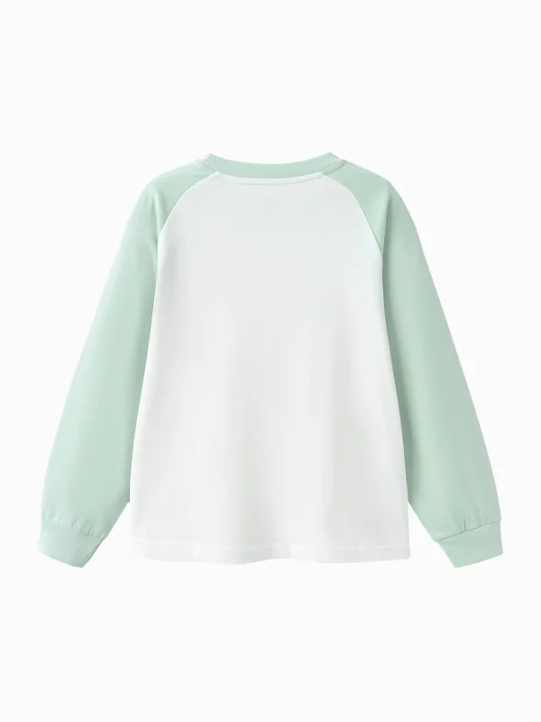 Balabala Long Sleeve T-Shirt 2025 Spring New Arrival for Boys and Girls Round V-Neck Long Sleeve T-Shirt White Green Outlet