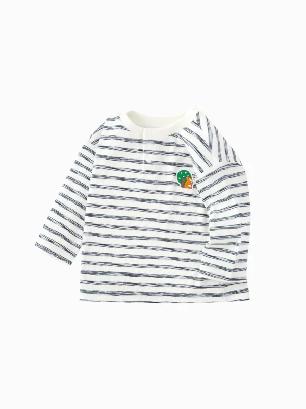 Balabala Long Sleeve T-Shirt 2025 Spring New Arrival for Boys' Babys Round V-Neck Long Sleeve T-Shirt White Blue Flash Sale