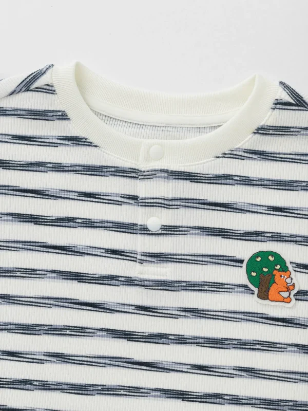 Balabala Long Sleeve T-Shirt 2025 Spring New Arrival for Boys' Babys Round V-Neck Long Sleeve T-Shirt White Blue Flash Sale