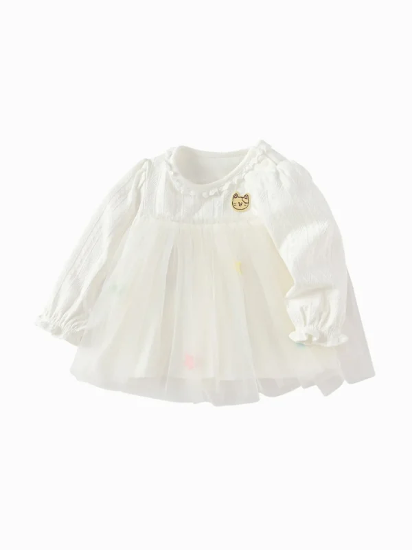 Balabala Long Sleeve T-Shirt 2025 Spring New Arrival for Girls' Babys Round V-Neck Long Sleeve T-Shirt Off-white Cheap