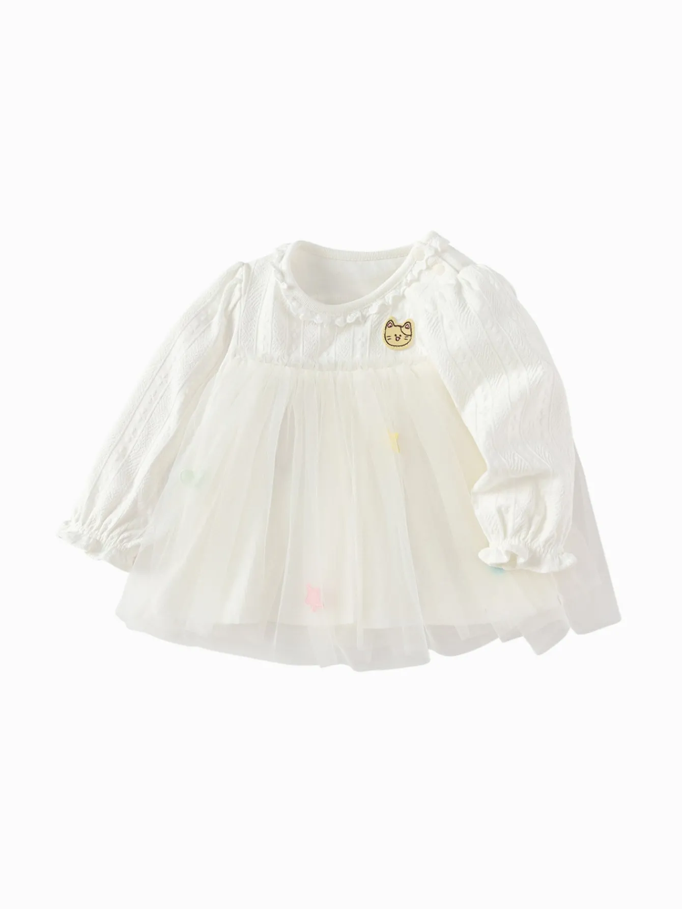 Balabala Long Sleeve T-Shirt 2025 Spring New Arrival for Girls' Babys Round V-Neck Long Sleeve T-Shirt Off-white Cheap