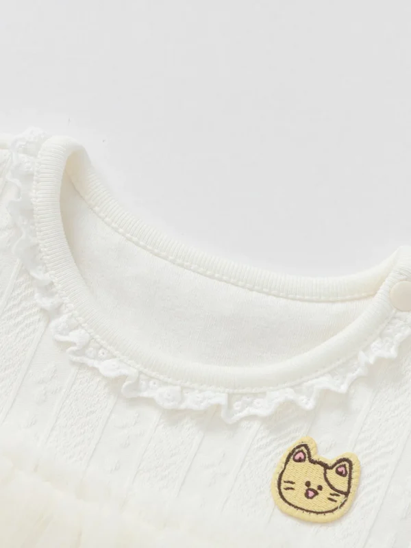 Balabala Long Sleeve T-Shirt 2025 Spring New Arrival for Girls' Babys Round V-Neck Long Sleeve T-Shirt Off-white Cheap
