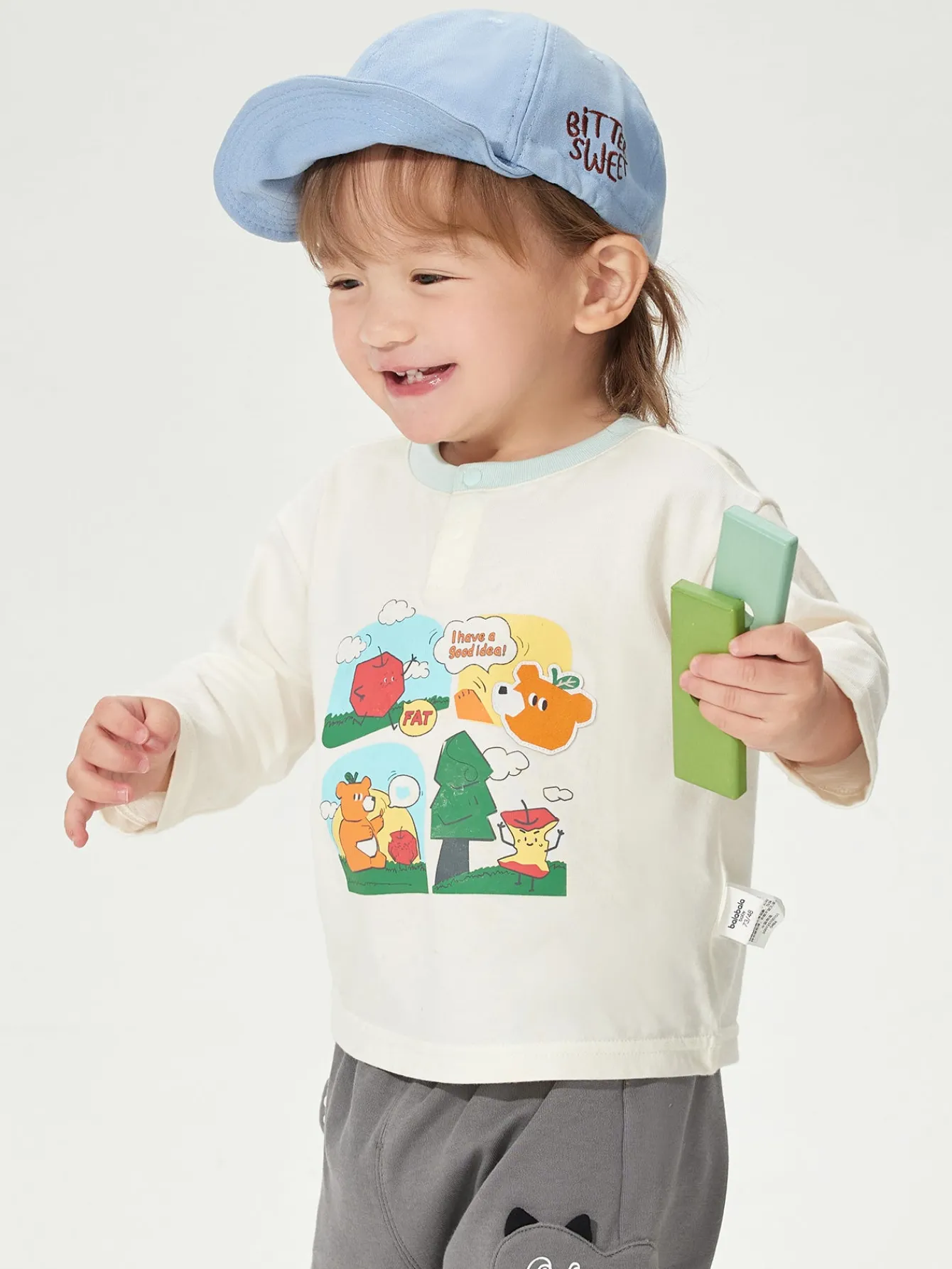 Balabala Long Sleeve T-Shirt 2025 Spring New Boy Baby Round V-neck Long Sleeve T-Shirt Off-white Discount