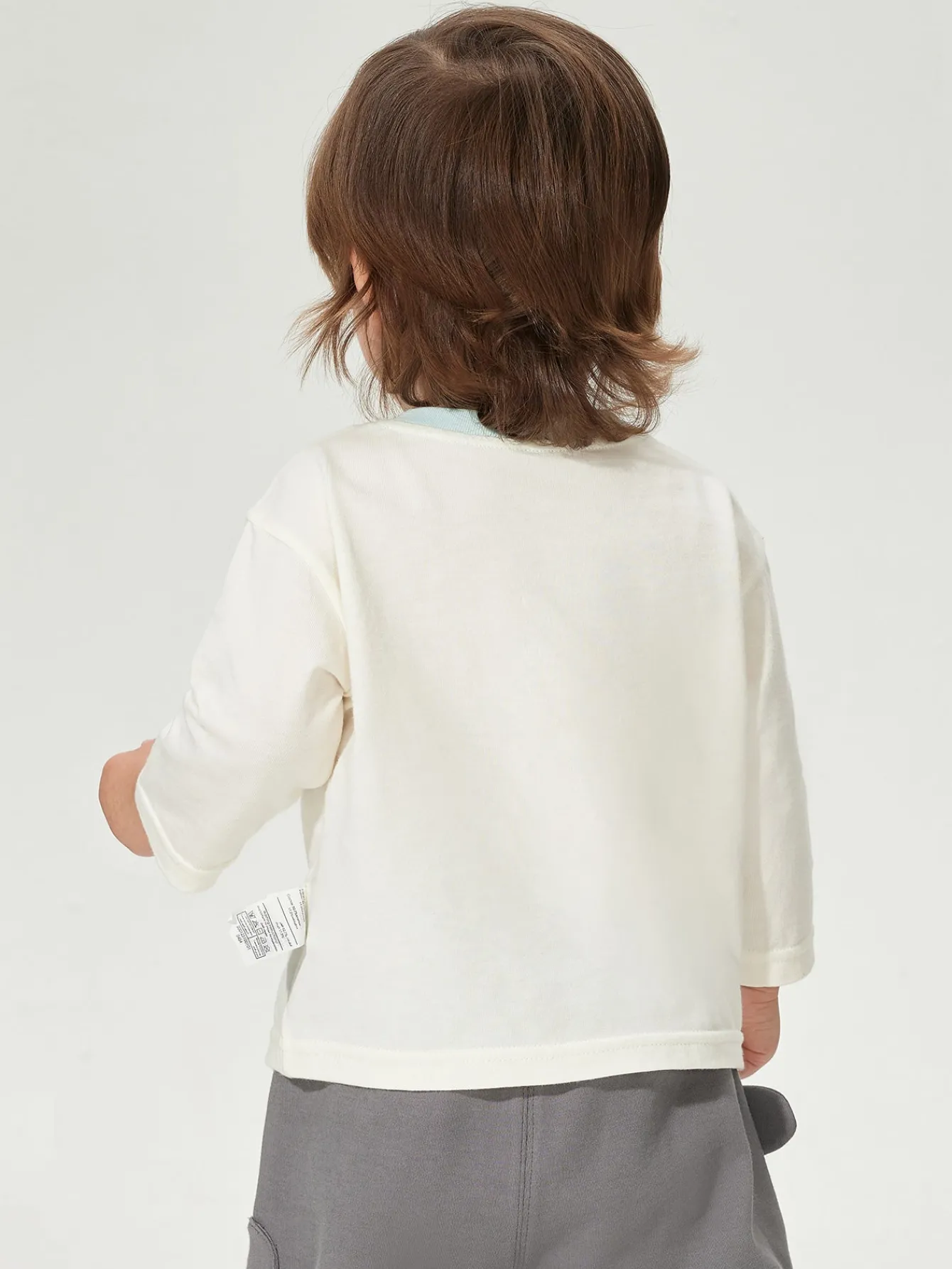 Balabala Long Sleeve T-Shirt 2025 Spring New Boy Baby Round V-neck Long Sleeve T-Shirt Off-white Discount