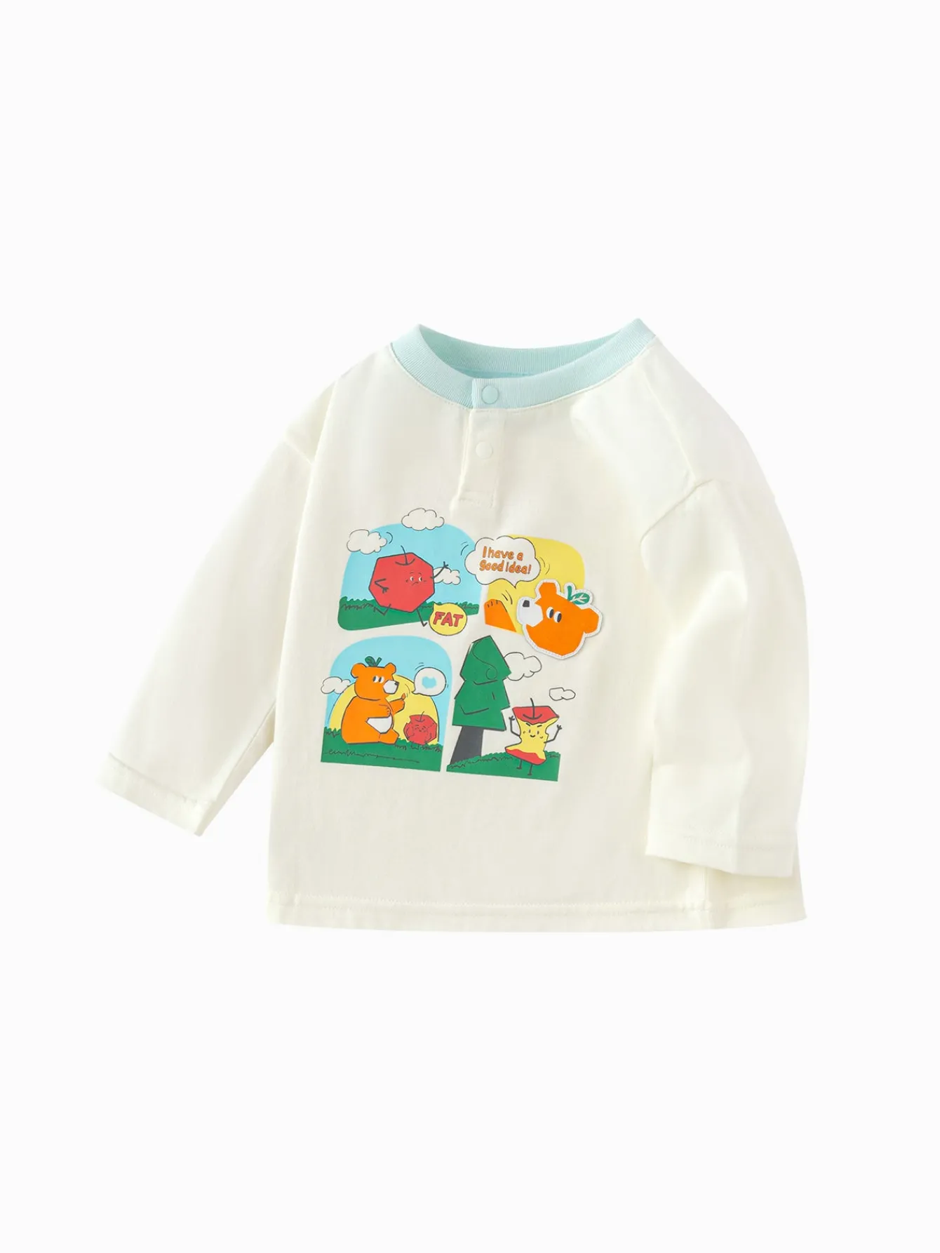 Balabala Long Sleeve T-Shirt 2025 Spring New Boy Baby Round V-neck Long Sleeve T-Shirt Off-white Discount