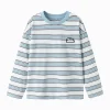 Balabala Long Sleeve T-Shirt 2025 Spring New Boy Round Neck V-Neck T-Shirt White Blue Best