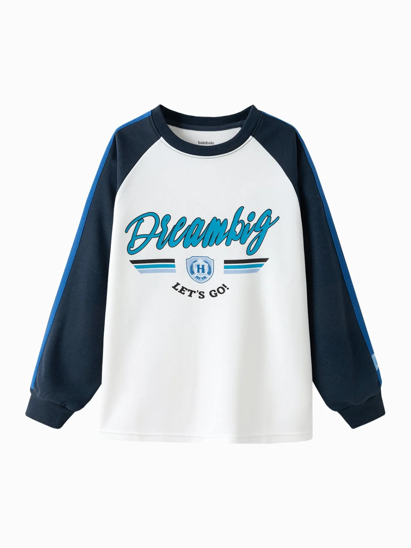 Balabala Long Sleeve T-Shirt 2025 Spring New Boy Round Neck V-Neck T-Shirt Dark BlueA Discount