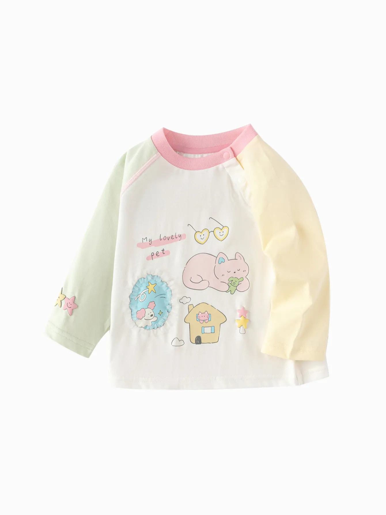 Balabala Long Sleeve T-Shirt New Spring 2025 Boys and Girls Baby Round V-neck Long Sleeve T-Shirt Clearance