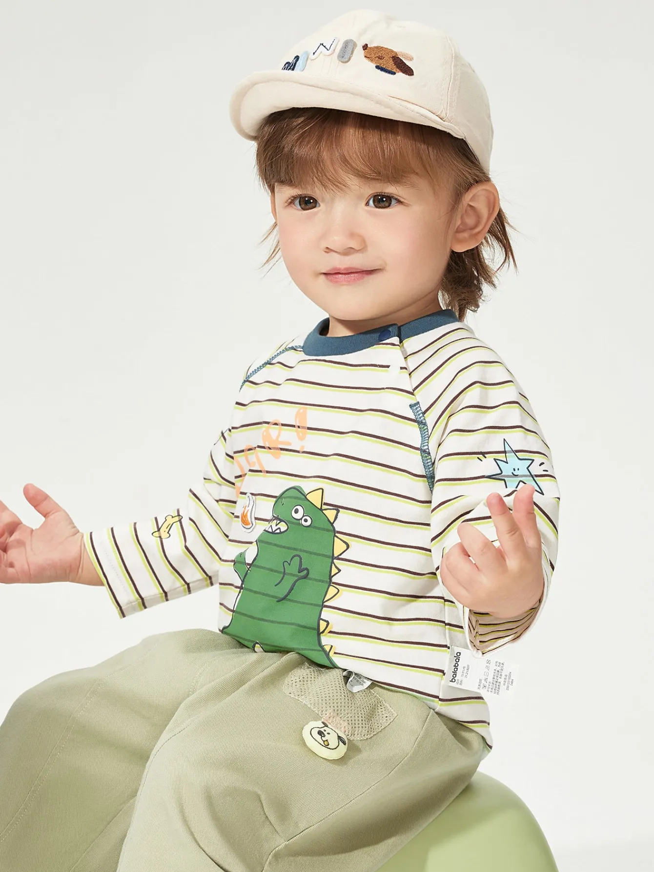 Balabala Long Sleeve T-Shirt New Spring 2025 Boys and Girls Baby Round V-neck Long Sleeve T-Shirt Clearance