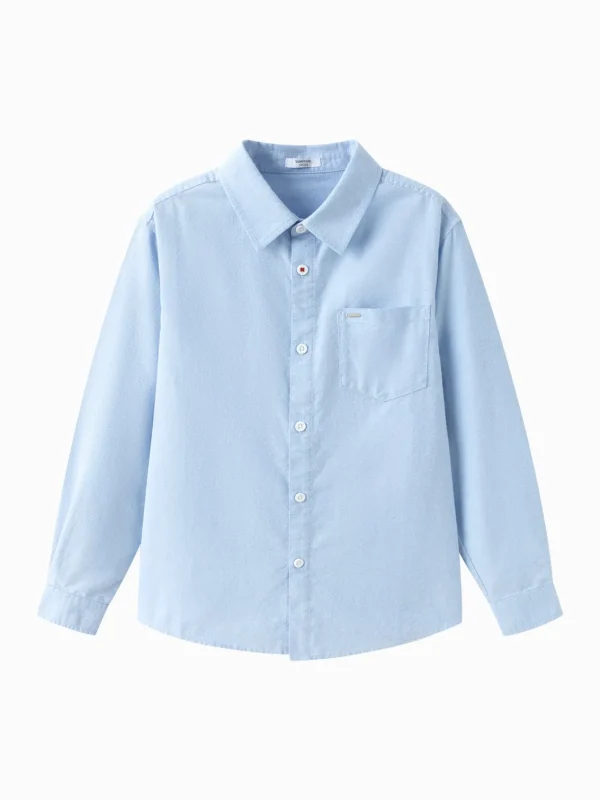 Balabala Long-sleeved Shirt 2025 Spring New Style Boys and Girl Woven Long-sleeved Shirt Blue Hot