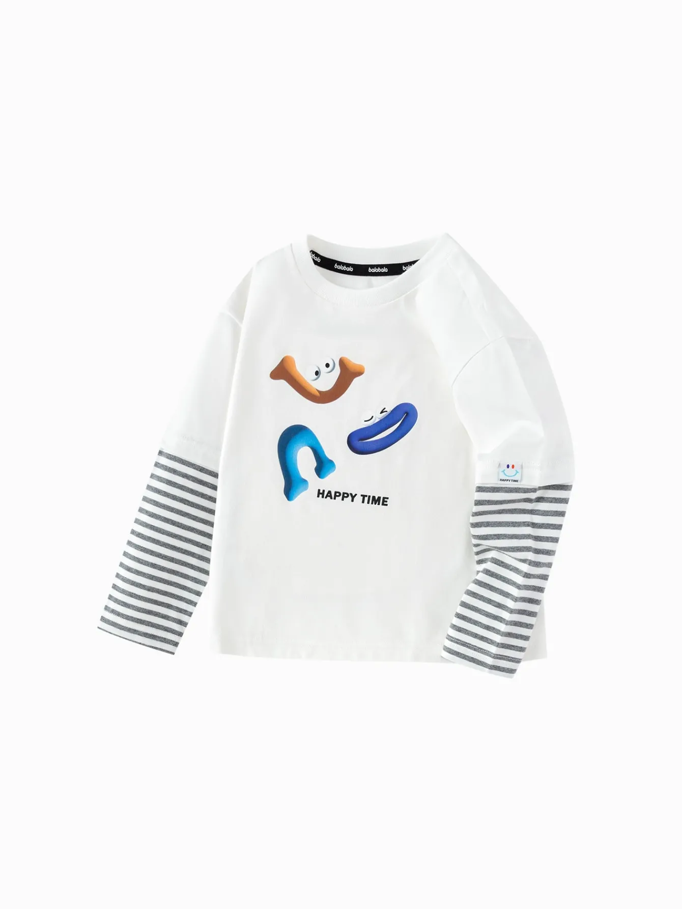 Balabala Long-sleeved T-shirt 2025 Spring New Boy Toddler Round V-neck Long-sleeved T-shirt Off-white Store