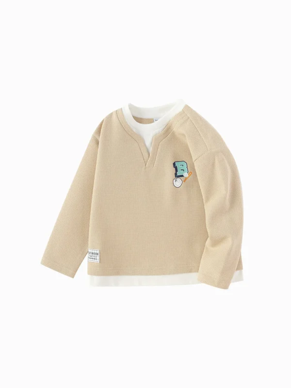 Balabala Long-sleeved T-shirt 2025 Spring New Boy Toddler Round V-neck Long-sleeved T-shirt Light Camel Gray Store