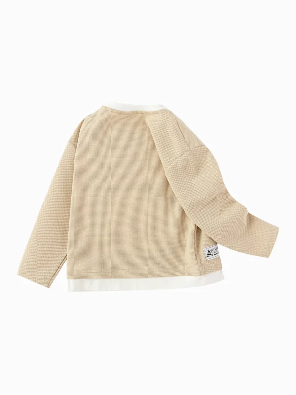 Balabala Long-sleeved T-shirt 2025 Spring New Boy Toddler Round V-neck Long-sleeved T-shirt Light Camel Gray Store