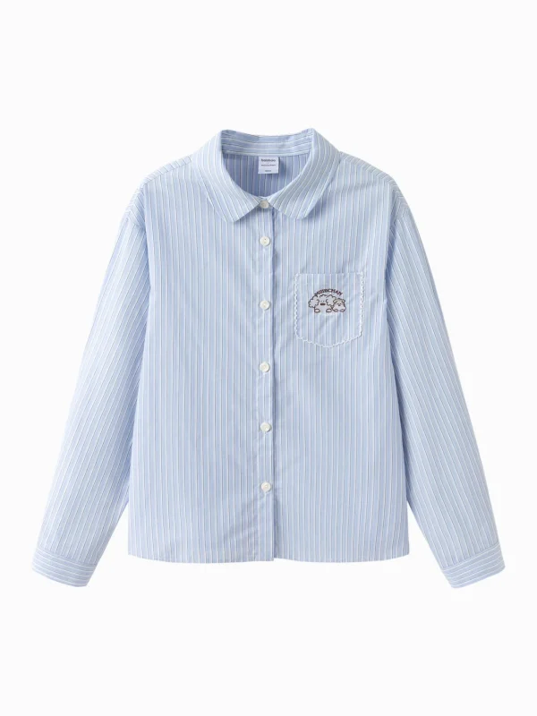 Balabala {miiiichan IP}Girls Pinstripe College Style Long Sleeve Shirt Blue Best