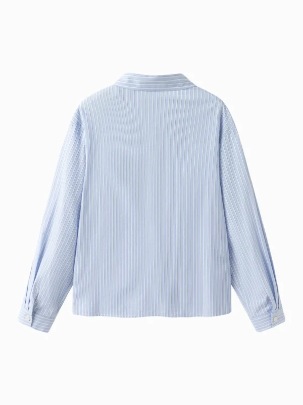 Balabala {miiiichan IP}Girls Pinstripe College Style Long Sleeve Shirt Blue Best