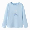 Balabala 【miiiiichan Collaboration】Long Sleeve T-Shirt 2025 Spring Girls' Round V-Neck T-Shirt Blue Hot