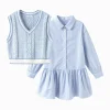 Balabala 2025 new girls sweater vest dress two-piece set Blue New