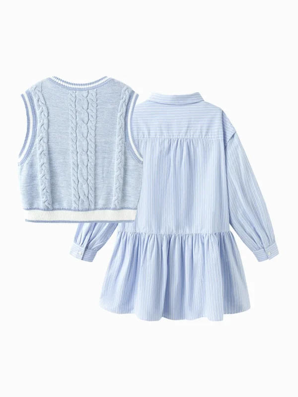 Balabala 2025 new girls sweater vest dress two-piece set Blue New