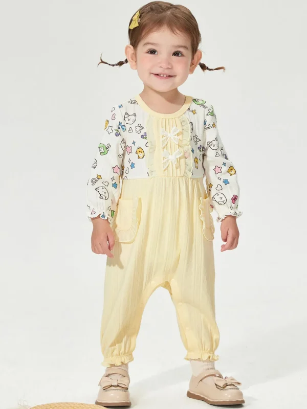 Balabala Outfit 2025 Spring New Style Girls Baby Knitted Jumpsuit Light Yellow Best