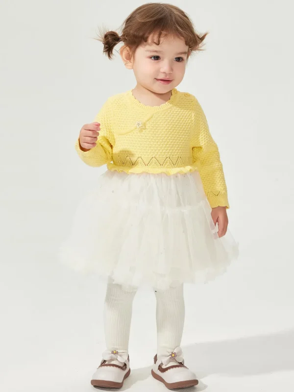 Balabala Skirt 2025 Spring New Style Girls Baby Wool Knitted Dress Yellow Cheap