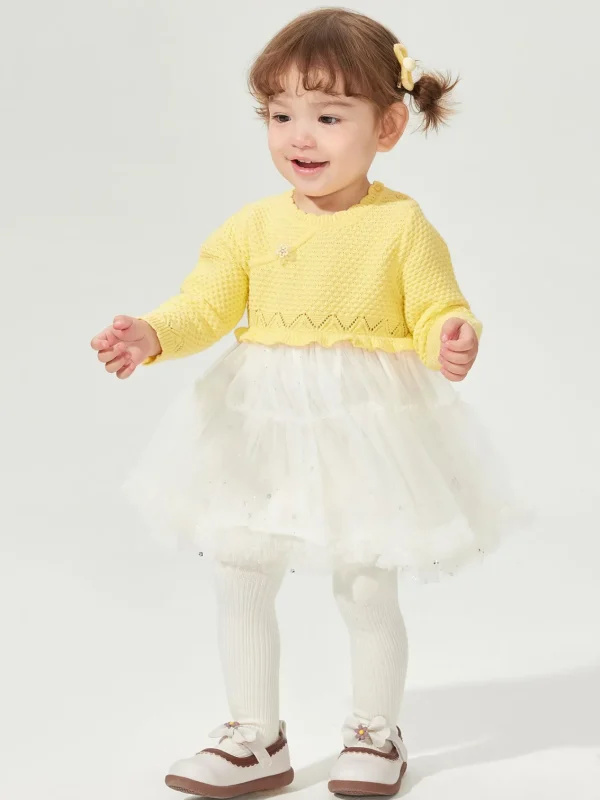 Balabala Skirt 2025 Spring New Style Girls Baby Wool Knitted Dress Yellow Cheap